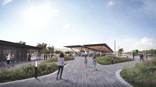 Artists impression of approach to Fosterstown MetroLink station