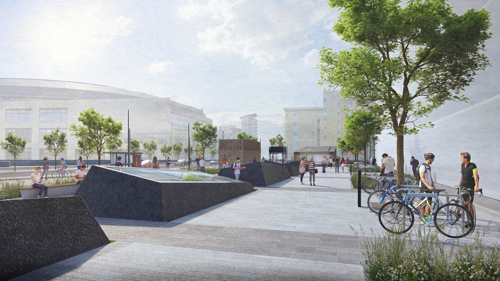 Artists impression of streetscape at Ballymun MetroLink station