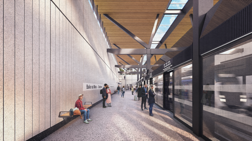 Artists impression standing on platform at Seatown MetroLink station